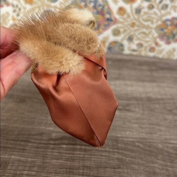 Vintage Mink Headband with Mauve/Brown Satin Lattice/Cage Design Church Plays - Picture 8 of 16